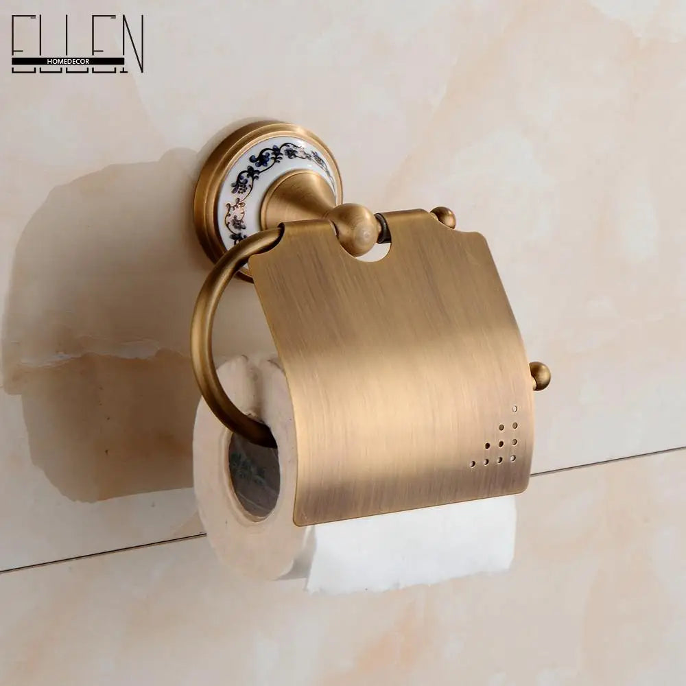 Antique Bronze Bathroom Accessories Sets Towel Shelf Towel Holder Toilet Paper Holder Rove Hook Ceramic Bathroom Products EL3100