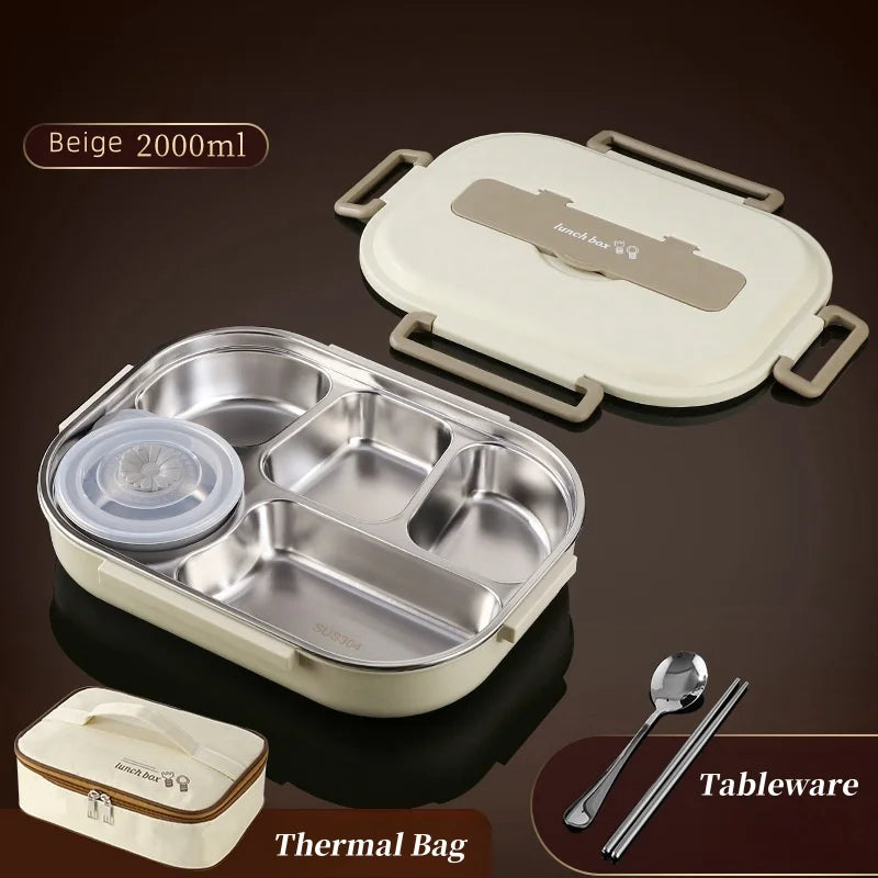 304 Stainless Steel Insulated Lunch Box Office Workers Sealed Portable Lunch Box with Bag Students Kids Commercial Bento Box Set