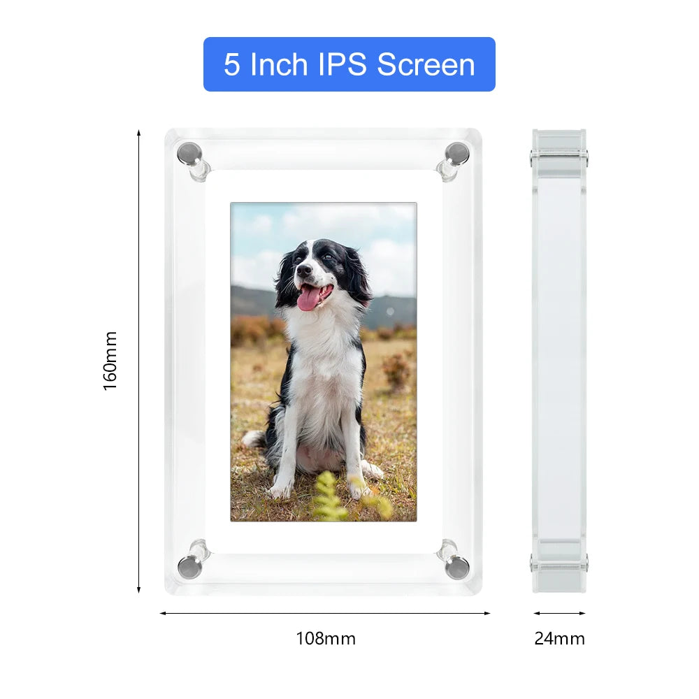 Acrylic Digital Photo Frame 5 and 7 Inch IPS Screen 4GB Memory Rechargeable Battery Auto Rotate Portable Digital Picture Frame