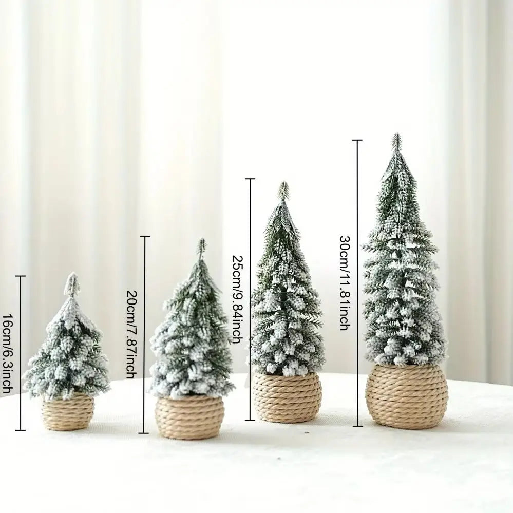 4Pcs/Set Mini Christmas Tree Artificial Small Snow Pine Xmas Tree Decorations New Year Party Ornaments Gifts Home Table Decor