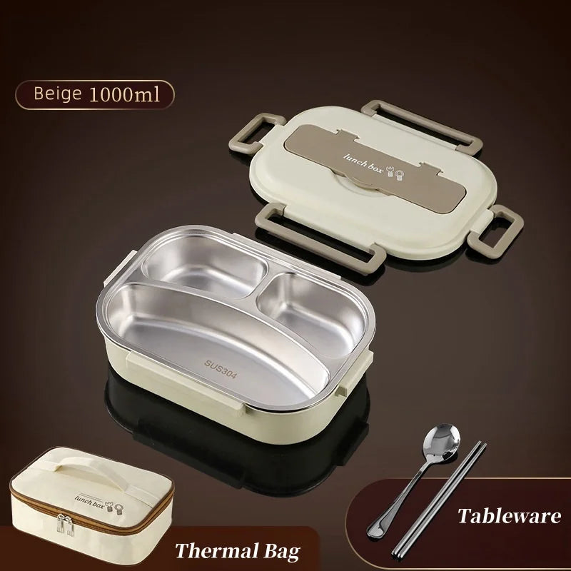 304 Stainless Steel Insulated Lunch Box Office Workers Sealed Portable Lunch Box with Bag Students Kids Commercial Bento Box Set