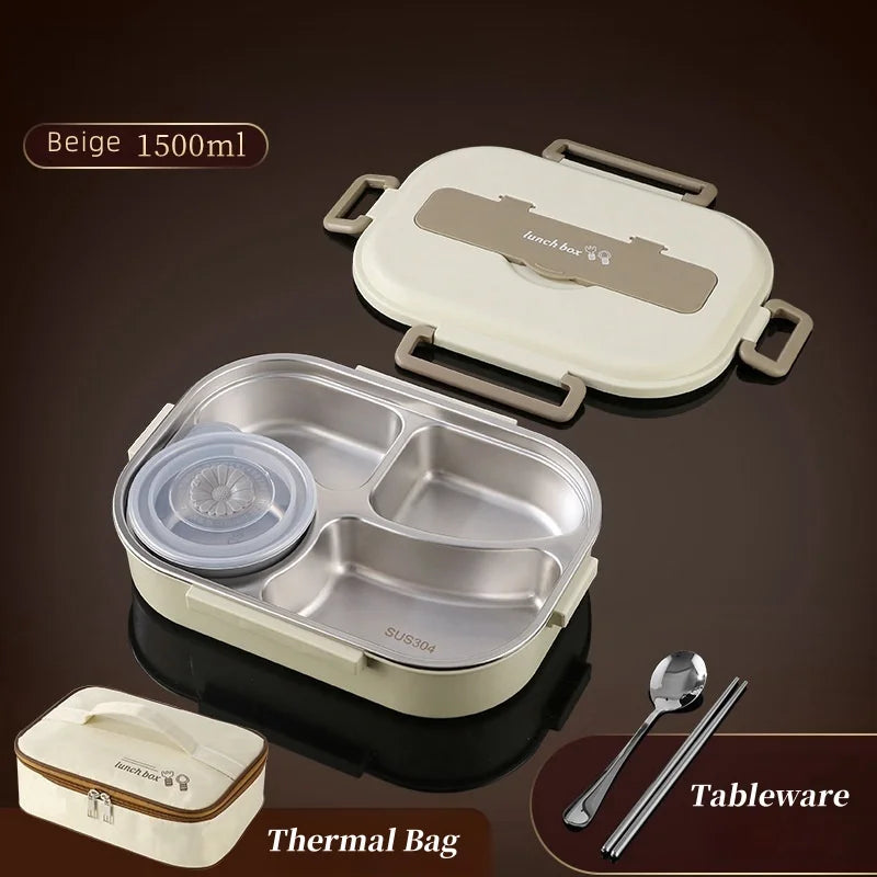 304 Stainless Steel Insulated Lunch Box Office Workers Sealed Portable Lunch Box with Bag Students Kids Commercial Bento Box Set