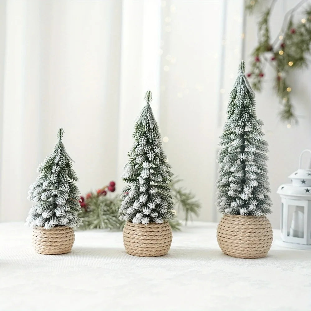 4Pcs/Set Mini Christmas Tree Artificial Small Snow Pine Xmas Tree Decorations New Year Party Ornaments Gifts Home Table Decor