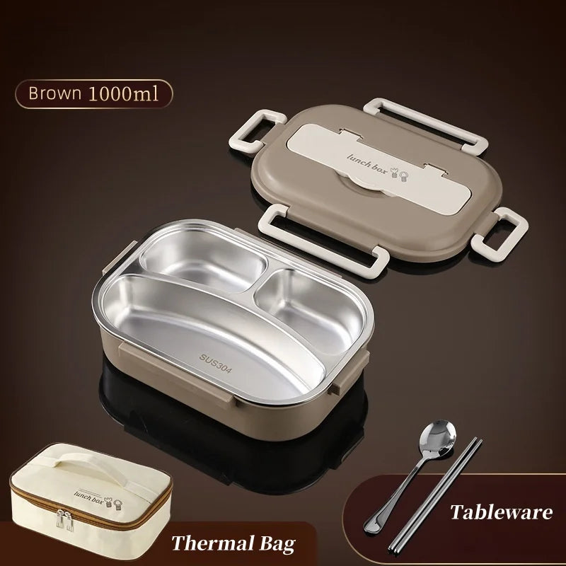 304 Stainless Steel Insulated Lunch Box Office Workers Sealed Portable Lunch Box with Bag Students Kids Commercial Bento Box Set