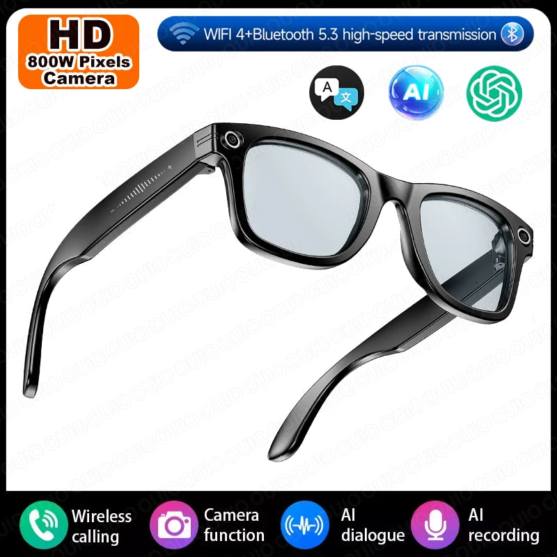 2025 New Smart Al Camera Glasses Intelligent Interactive Translation 800W Camera Color-Changing Lens Dual-Mic Call Smart Glasses