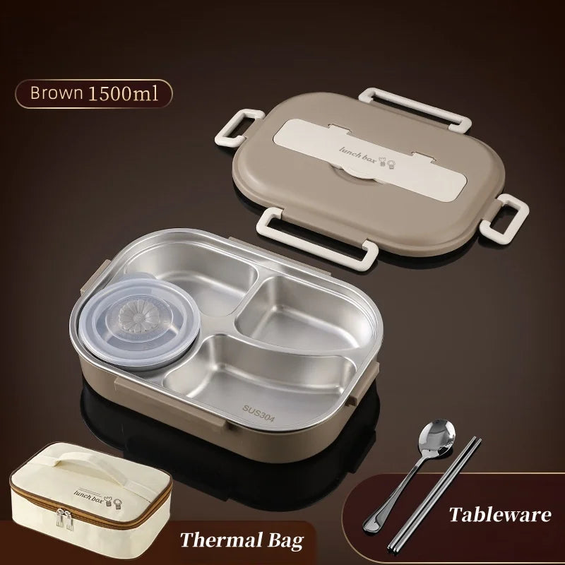 304 Stainless Steel Insulated Lunch Box Office Workers Sealed Portable Lunch Box with Bag Students Kids Commercial Bento Box Set