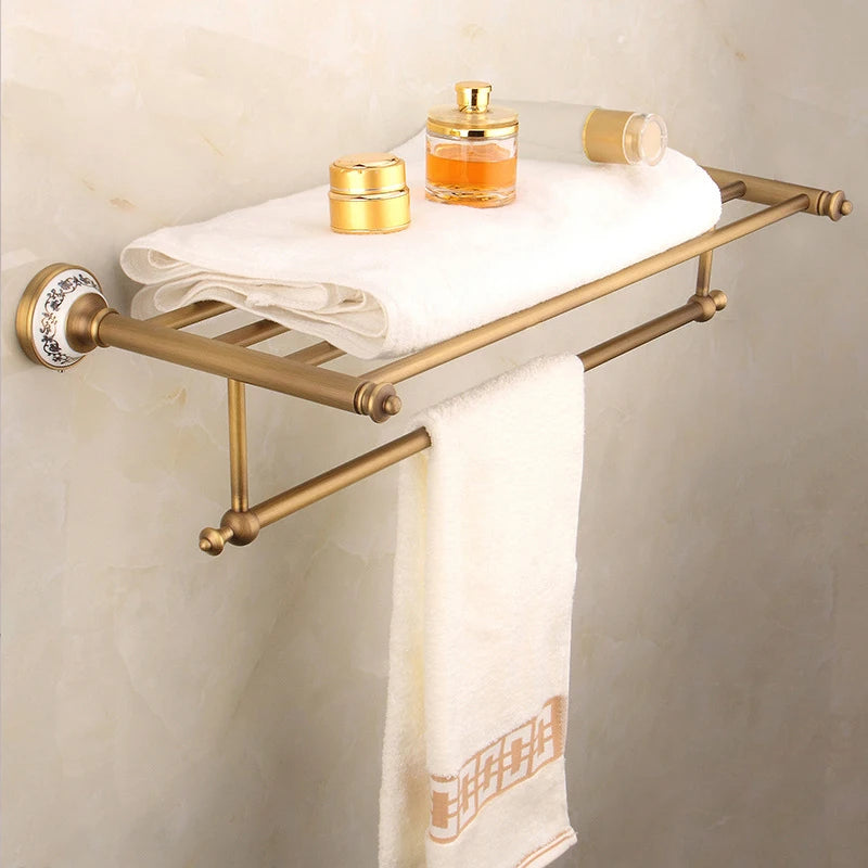 Antique Bronze Bathroom Accessories Sets Towel Shelf Towel Holder Toilet Paper Holder Rove Hook Ceramic Bathroom Products EL3100