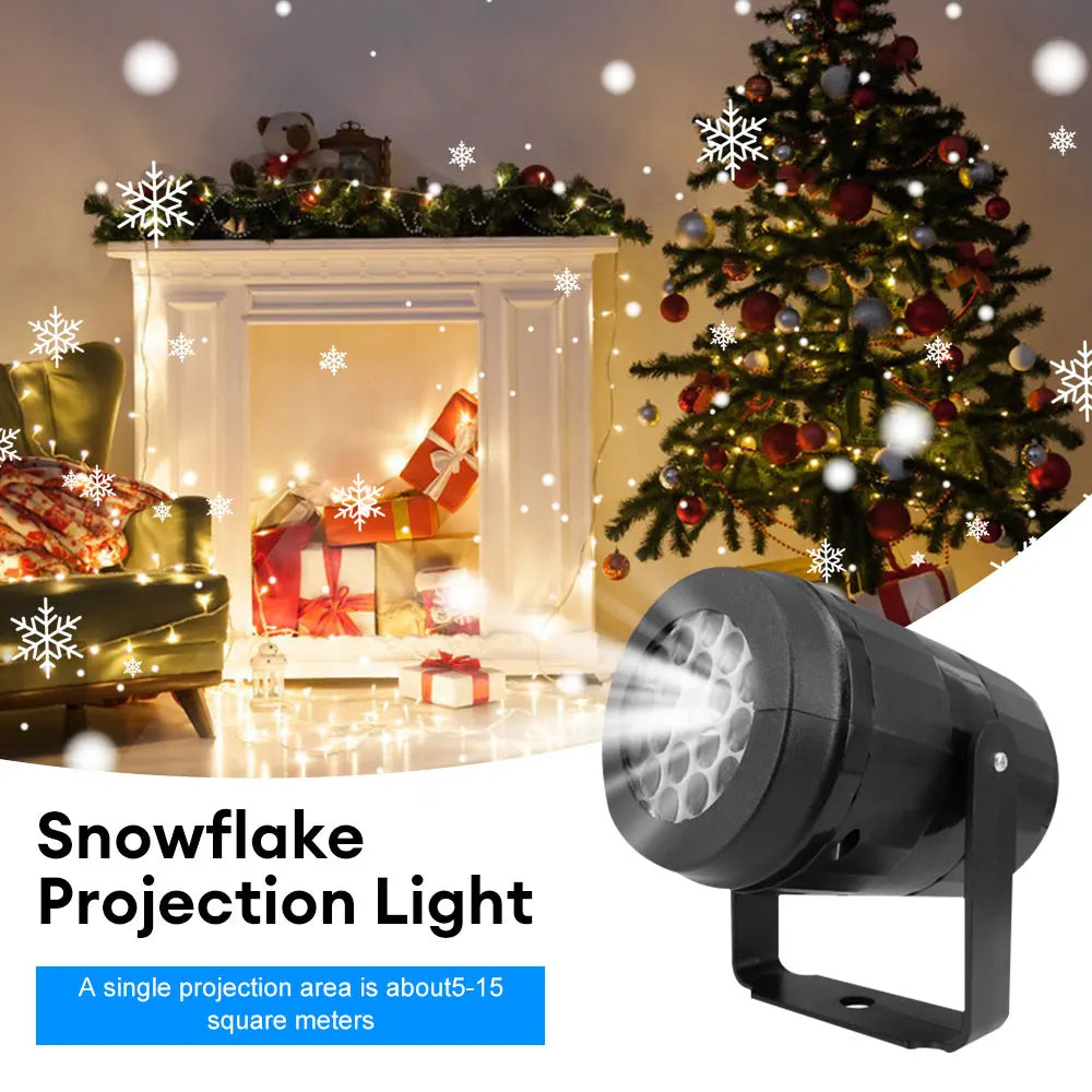 2025 Powered LED Christmas Dynamic White Snowflake Projector Outdoor Rotating Stage Projection Light for Bedroom Ceiling Decor