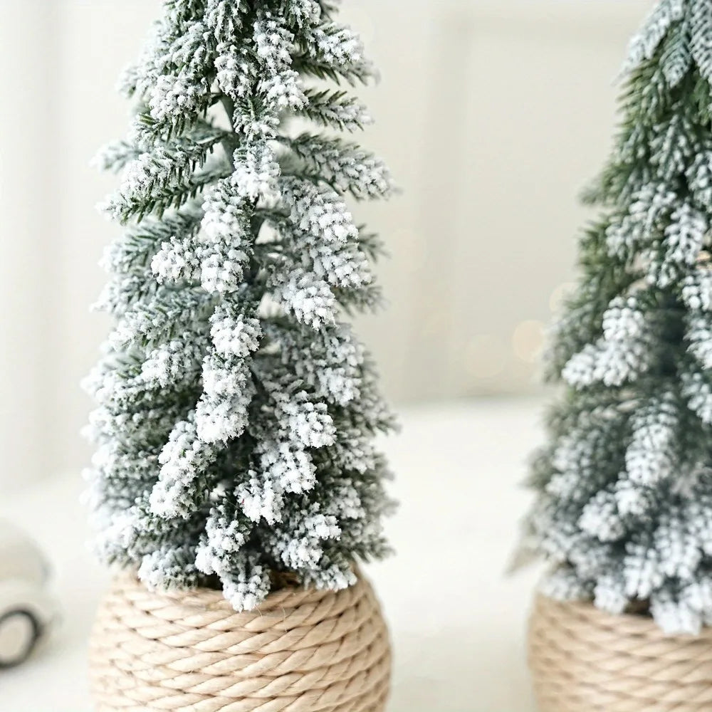 4Pcs/Set Mini Christmas Tree Artificial Small Snow Pine Xmas Tree Decorations New Year Party Ornaments Gifts Home Table Decor