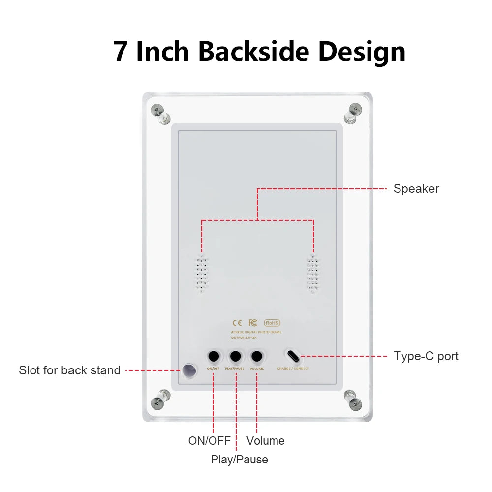Acrylic Digital Photo Frame 5 and 7 Inch IPS Screen 4GB Memory Rechargeable Battery Auto Rotate Portable Digital Picture Frame