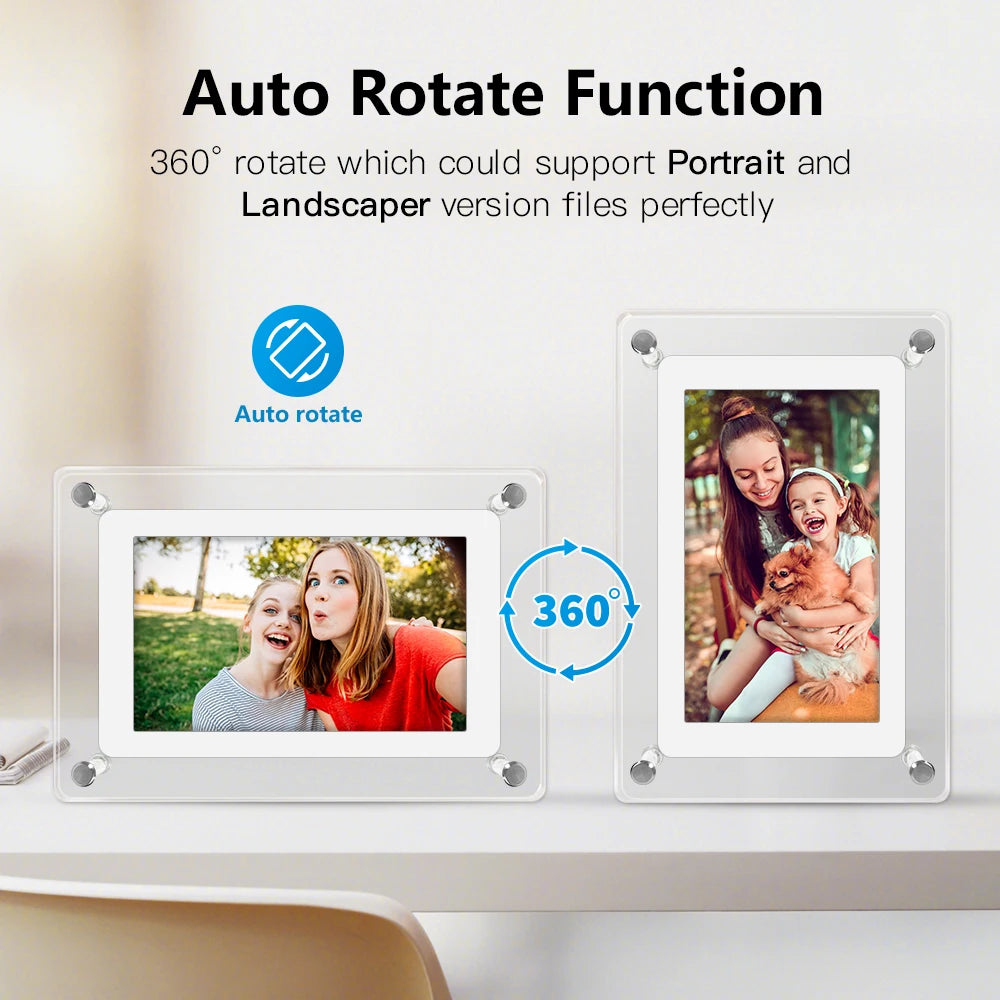 Acrylic Digital Photo Frame 5 and 7 Inch IPS Screen 4GB Memory Rechargeable Battery Auto Rotate Portable Digital Picture Frame