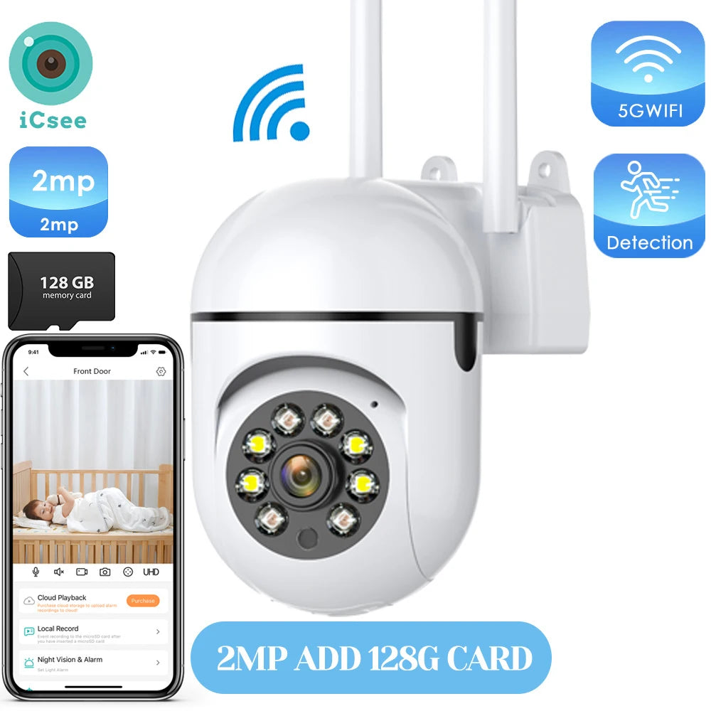 4MP Outdoors Wifi Camera 2K HD Security PTZ IP Camera AI Auto Detect Tracking Indoor Baby Night Color Camera Surveillance ICSee