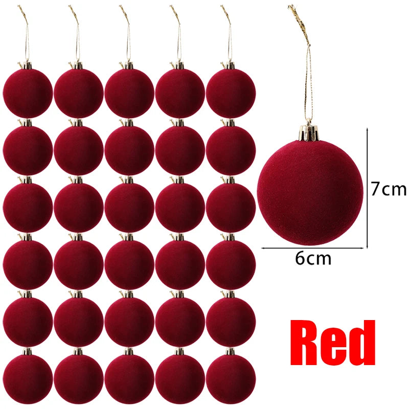 6cm Wine Red Velvet Christmas Balls for Xmas Tree Flocked Xmas Ball Hanging Pendents Navidad Festival Party Home Decor Supplies